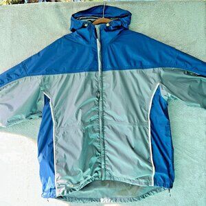 Stearns Dry Wear Jacket Mens 2X Large Blue Full Zip Hooded Packable Rain Fishing